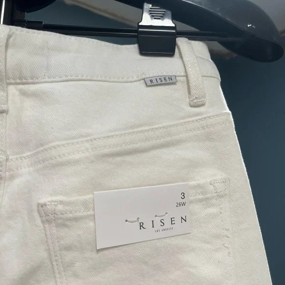 Risen Jill Straight Ankle High Rise White Button Fly Distressed Jeans Size 3 - Picture 4 of 5